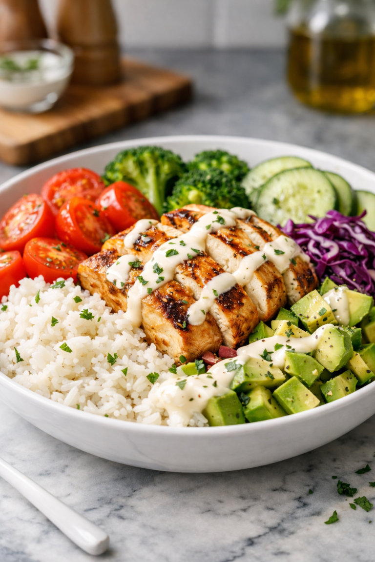 easy high protein chicken bowl 30g protein