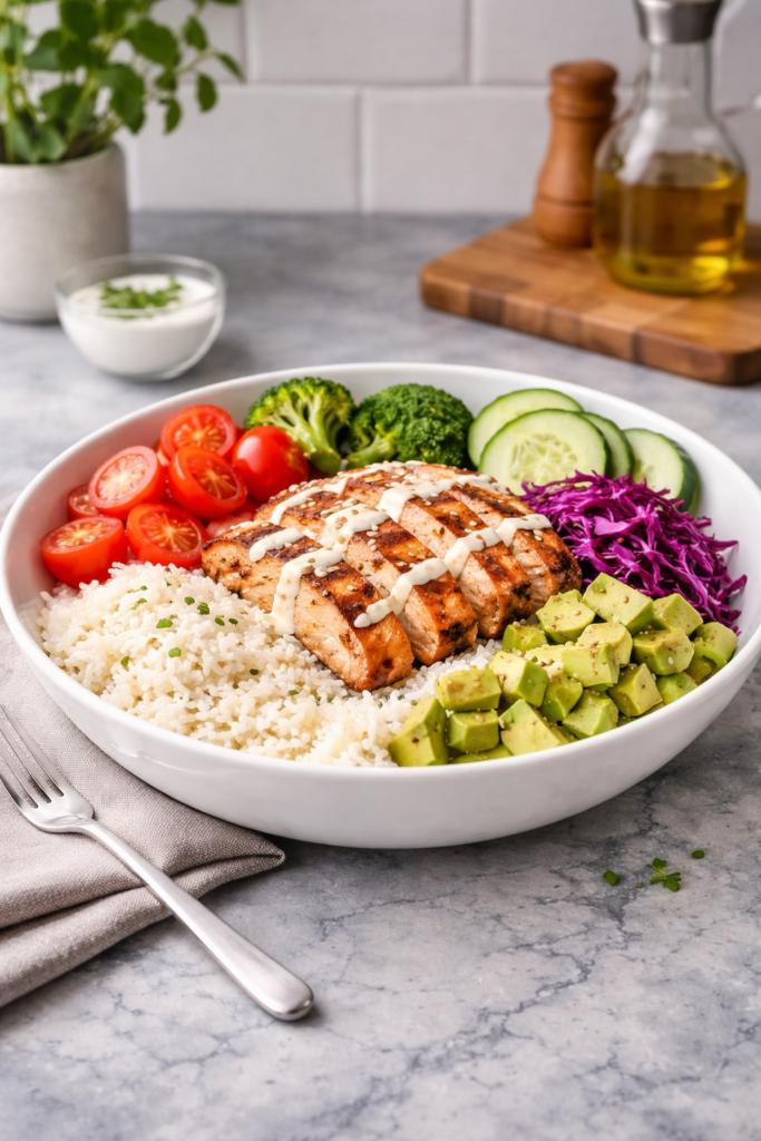 easy high protein chicken bowl 30g protein