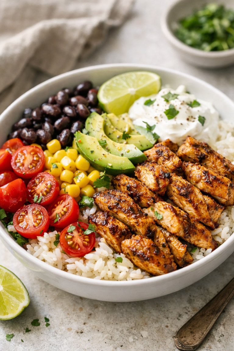 High Protein Chicken Burrito Bowl (30g+, Ready in 20 Minutes)